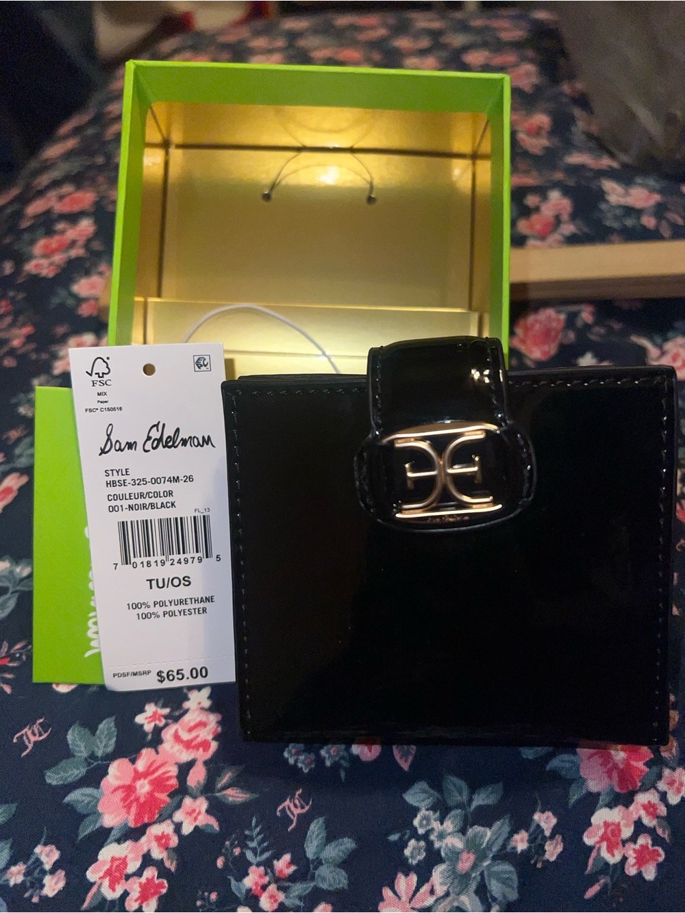 Sam Edelman Black Patent Leather card holder Wallet nib